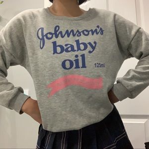 Grey Graphic Johnson’s Baby Oil Crewneck Sweater